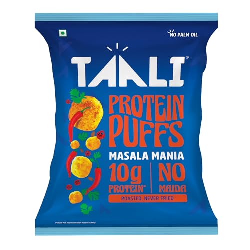 Image of Taali Jowar & Protein Puffs | 60 gm (Pack of 12) | Masala Mania | Healthy Roasted Tasty Snacks, Ready to eat | 100% Veg., Gluten free products, No Cholesterol, No Trans-Fat