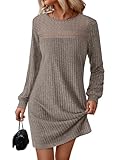 AUTOMET Womens Mini Dresses Long Sleeve Fall Sweater Dress Fashion 2025 Lace Dressy Winter Clothes Coffee M
