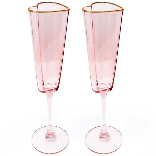 Gift Boutique Set of 2 Heart Shaped Champagne Flutes Pink Toasting Glasses Wedding Toasting Glasses for Bridal Shower Gifts Birthday Anniversary Valentine's Day