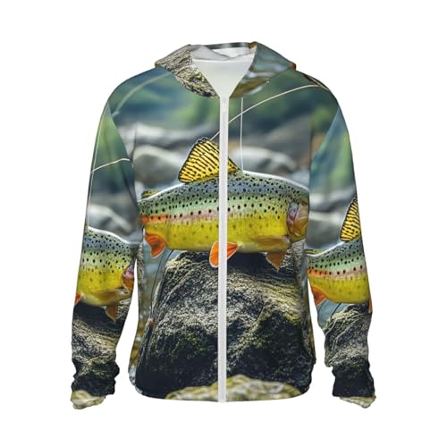 UPF 50+ Sun Protection Hoodie Long Sleeve Brook Trout Fly Fishing Sun Shirt Rash Guard Fishing Shirts for Men
