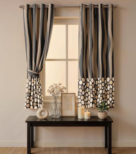 Image of Ultimate Trends Room Darkening Digital Printed Modern Curtain 65-70% Opacity,Diamond Eyelets, Tie Back, Modern Prints, 6 FEET Pack of 2,Chocolate