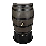 RTS Home Accents Polyethylene 50 Gallon Flat Back Dual Spigot Rain Barrel with Stand, Woodgrain with Black Stripes