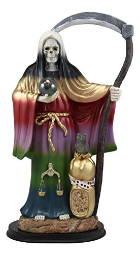 Ebros Gift Large 16.75" Tall Holy Death Santa Muerte Holding Scythe, Glass Globe with Scales of Justice and Owl in Tunic Robe Statue Day of The Dead Bone Mother Decorative Figurine (Rainbow Spectrum)