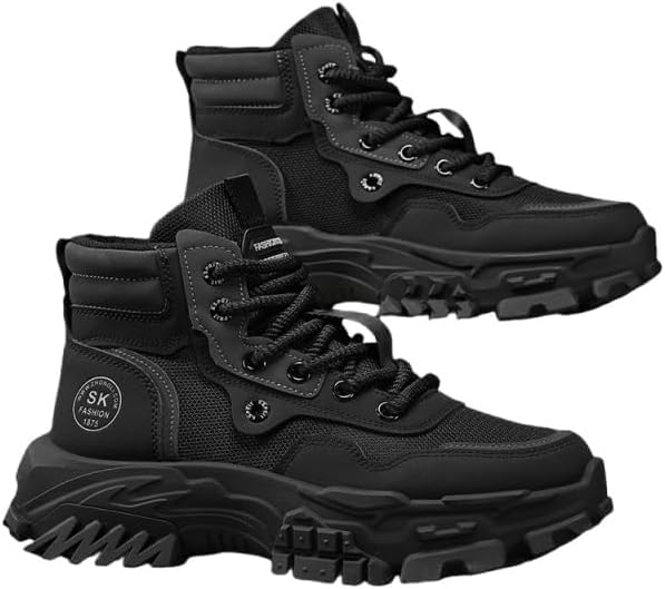 Men High Top Hiking Boots, Lace Up Durable Sneakers For Men, Outdoor Comfortable Hiking Shoes, Men's Fashion Breather Shoes