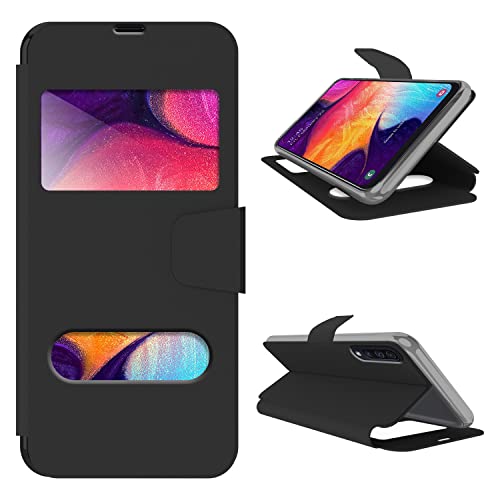 N NEWTOP Coque compatible pour Samsung Galaxy A50/A50S/A30/A30S, HQ Windows Notifications, écran de réponse, fenêtre, étui à rabat magnétique simili cuir support de protection noir Cover