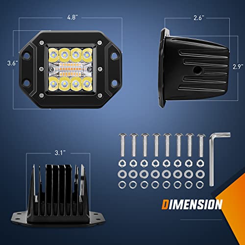 Image of Nilight 2PCS 42W Light Pods Flush Mount Spot Flood Amber White Strobe 6 Modes Memory Function for Fog&Snow Off-Road Truck Car ATV JEEP Cabin Boat with 16AWG Wiring Harness Kit-2 Leads