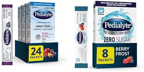 Pedialyte Electrolyte Powder Bundle - Variety Pack Grape, Strawberry Lemonade, Orange 24 Packets + Berry Frost Zero Sugar 8 Packets, Hydration Drink Mix for Adults & Kids