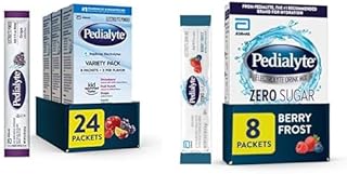 Pedialyte Electrolyte Powder Bundle - Variety Pack (Grape, Strawberry Lemonade, Orange) 24 Packets + Berry Frost Zero Suga...