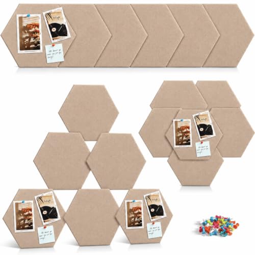 Image of Quiet Canvas Hexagon Pinboard, 1x1 ft, Pack of 8, 50 PushPins, (Sand)