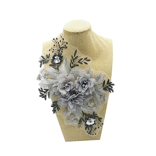 LALAFINA Pearl Patch for Clothing Lace Flower Patch Sticker 3D Handmade Flower Decor for Pockets Sleeves