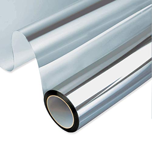 Myuilor Filme de espelho unidirecional para janela, privacidade diurna, bloqueio solar, controlo de calor, película anti-reflexo, tinta de janela de aderência estática para casa, escritório,