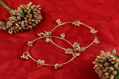 Image of NMII Ethnic Wear Bangles Gold-Tone Alloy with Musical Ghungroo Charms | Women Fashionable Jewelry | Designer Bracelet Bangles For Girls | Viral Kashmiri Chudiya for Weddings, Festivals & Parties