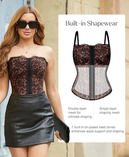 Popilush Corset Tops for Women - Shapewear Lace Top Sculpting Detachable Strap Bustier with Buckle Summer Splash3