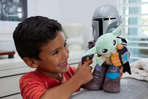 Star Wars Clan de 2 Peluches Sonore The Mandalorian 28 cm avec Grogu 10 cm avec tête en plastique détaillée et corps en peluche Jouet Enfant Dès HNT52 - vue 3
