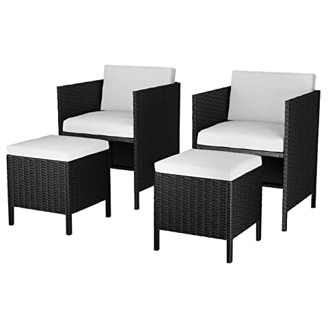 Rattantree Rattan Garden Outdoor Furniture Sets, 2 Seater Patio Sofa Set with 2 Armchairs, 2 Stools, All Weather Rattan Furniture Chairs Ottomans Sets for Porch, Backyard, Poolside, Balcony (Black) Cover