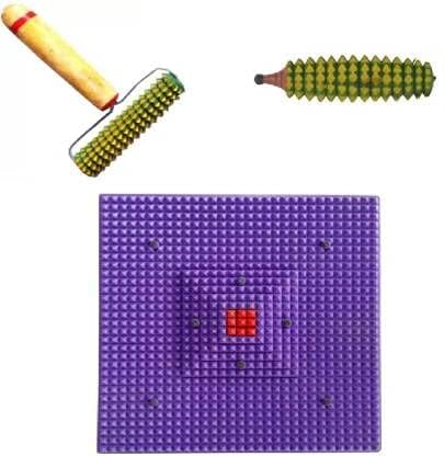 Image of Manual Acupressure Foot Mat With Wooden Roller And Wooden Karela Combo Kit Manual Massager (MULTICOLOR)