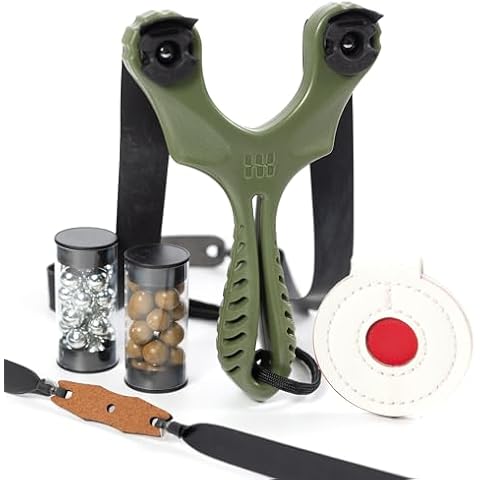 SimpleShot Axiom Ocularis Slingshot with Clay Ammo, Target, and Two Bands for Professional Hunting Target Marksmanship Shooting (Green) Cover
