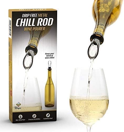 Bar Amigos Chill Rod Wine Bottle Cooler Chiller with Stainless Steel Red White Wine Pourer and Cooler Stick with Aerator Pourer Pouring Spout