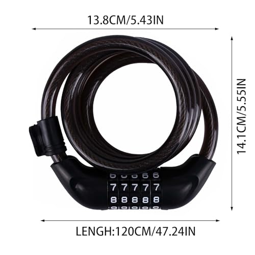 Combination Bike Lock Chain, 4 Feet Long Weatherproof Heavy Duty Anti-Theft Security Bicycle Chain Lock,5-Digit Resettable Coiled Cable Locks for Scooter Outdoor Motorcycle Fence