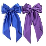 2pcs Large Hair Bows for Women Big Bow Clip Girl Scarf French Barrette with Long Silky Satin Ribbon