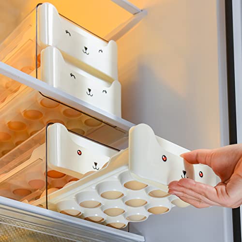 Xunyou Egg Holder For Refrigerator, Clear Plastic Egg Storage Container With Handles，2 Drawers Stackable Egg Organizer & Egg Tray，Household Egg Fresh Storage Box For Fridge (2 Layer, 36 Count, White) #TOP2