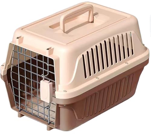 Pantress 軽量 ペットキャリー 猫・小型犬用 キャリーケース 航空機対応 防災グッズ 旅行用 おしゃれ キャリーバッグ プラスチック製 ワンタッチ開閉 ペットハウス 散歩用 車移動 病院通い 48×32×30cm ブラウン/グレー (ブラウン)