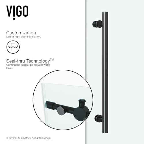 VIGO Elan 56 to 60 in. W x 66 in. H Sliding Frameless Tub Door in Matte Black with 3/8 in. Clear Glass-VG6041MBCL6066