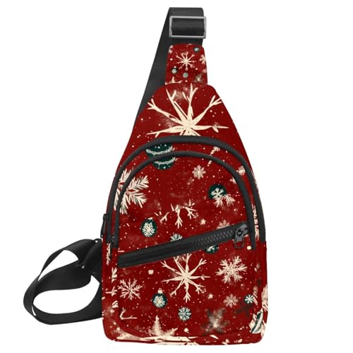 Mochila cruzada con diseño de copo de nieve rojo y correa ajustable para hombre y mujer