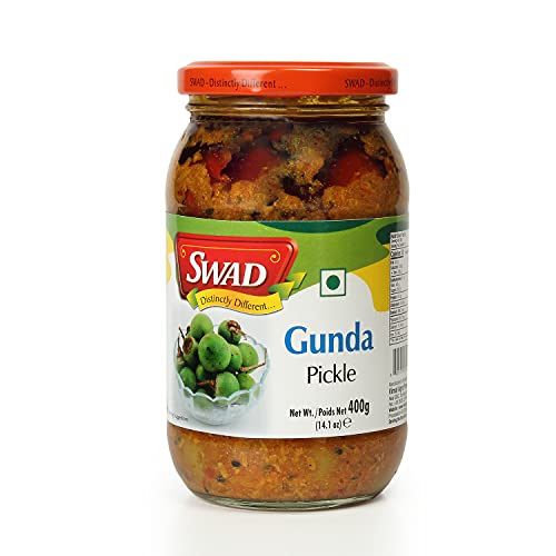 Image of SWAD Traditional and Delicious Tenti Dela Pickle /Lesua Gunda Kerda Achar /Lasode Gunda Pickle Home Made Rajasthani lasoda Gujrati achar, Lasode Gunda Pickle Achar - 400 Gm