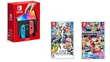 Consola Nintendo Switch OLED Neon - Standard Edition (Versión Internacional) + juegos fisicos de Mario Kart 8 Deluxe y Super Smash Bros Ultimate...
