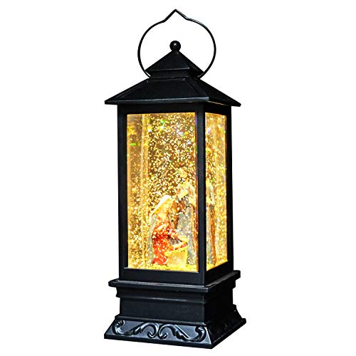 Image of Eldnacele Nativity Singing Snow Globe Lantern with 6 Hour Timer | Battery Operated USB Powered, Spinning Water Swirling Glitter Snow Globe Lamp, Holiday Indoor Decoration Christmas Gift