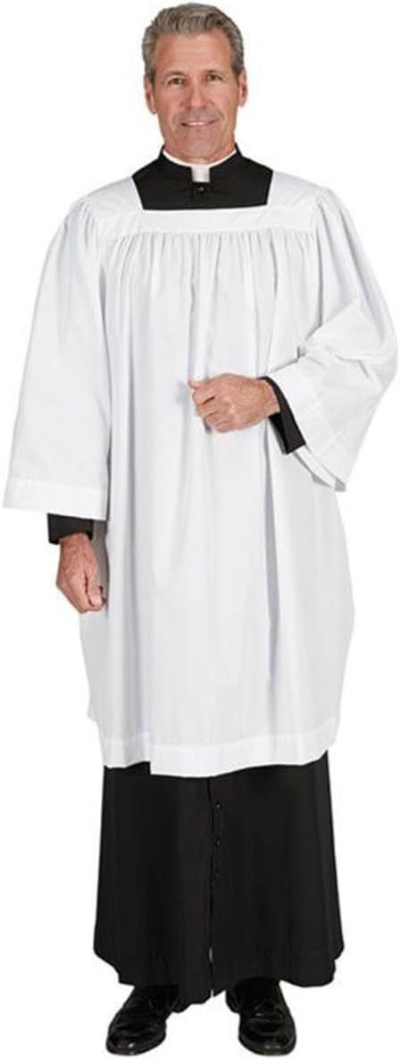 Trinity Church Supply Clergy Square Neck Surplice Pastor Gift Catholic Christian Clergy Priest Vestment, White Color, Size - Large
