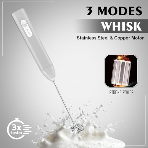 Image of GLUN Portable Coffee Frother Vibe Grey Colour 1 Piece, Type-C Port Rechargeable Handheld Milk Frother with 2-Layer Detachable Steel Whisk, Fast Foam Maker for Latte, Cappuccino & Coffee