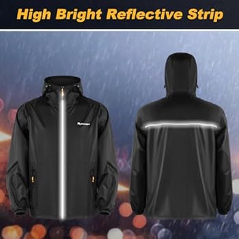 LAMA Regenpak (Regenjas Regenbroek) Dames Heren, Reflecterende Waterdichte Capuchonjas Uniseks, Ademende Regenjas Regenbroek, Regenkleding Met Capuchon Capuchonjas, Zwart, M