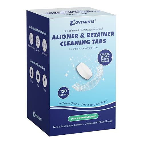 Movemints Cleaning Tablets for Aligners Retainers Dentures Night Guard Ultrasonic Compatible Freshen Appliance and Remove Stains Odors and Plaque Mint 120 Count