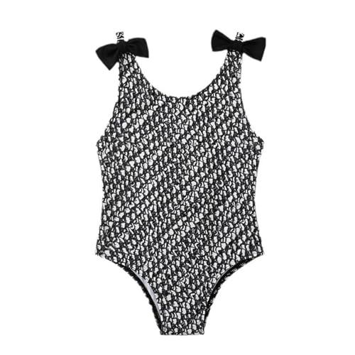 Trajes de baño para niñas Traje de baño de una pieza Traje de baño clásico con lazo Vestido de baño de verano Kawii Moda de playa Deporte Swimsuit Ropa de playa 0-9 años, Negro , 12 meses