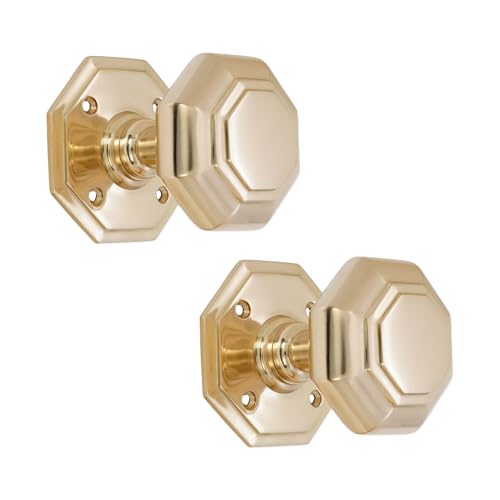 Infinity Decor Solid Brass Octagonal Mortice Door Knobs Set- Polished Brass Heavy Duty Door Handles for External and Internal Use.