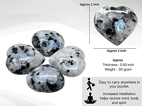 Image of Crystal Heaven Certified Rainbow Moonstone Crystal Heart Palm Pebbles Stones For Anxiety Stress Relief Massage- Aaa Grade Original Healing Gemstone Agate Heart Palm Stone For Yoga Meditation Spiritual