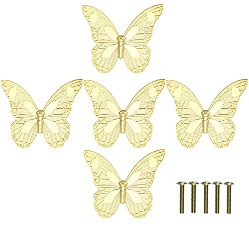 5 Stück Griffknöpfe für Schranktürgriffe Schrankgriffe Möbelknauf Kommoden Schubladengriff Landhausstil Vintage Schmetterling 80 mm, Gold Cover
