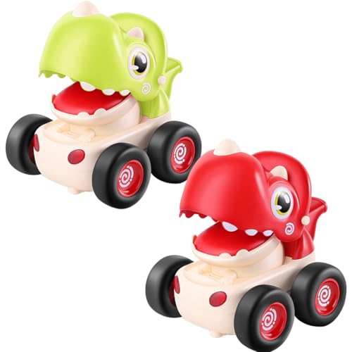 Image of Storio Set of 2 Dinosaur Car Toys for Toddlers 1-3 Years | Baby Dino Press & Go Whistle Cars | Friction Powered Push Toy Vehicles for Kids | Fun Infant Racing Toy | Birthday Gift for Boys & Girls