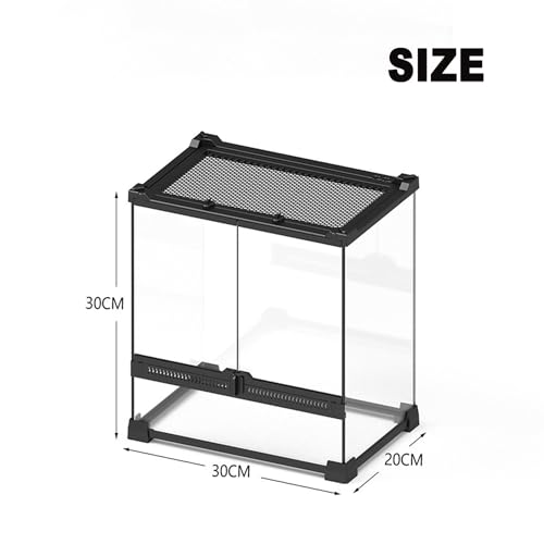 Terrario de cristal para reptiles con ventilación de pantalla superior y tapa antiescape, vista de 360°, entradas de alambre integradas para tortugas, lagartos, camaleones