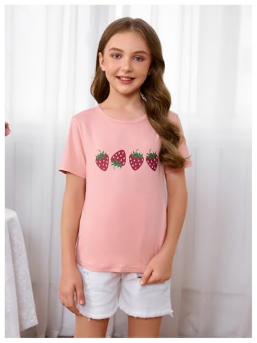 WDIRARA Girl's Strawberry T Shirt Graphic Tee Cute Crewneck Short Sleeve Top3