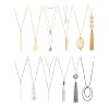 12 Pieces Long Pendant Necklace Set Y Tassel Leaf Circle Bar Necklace for Women