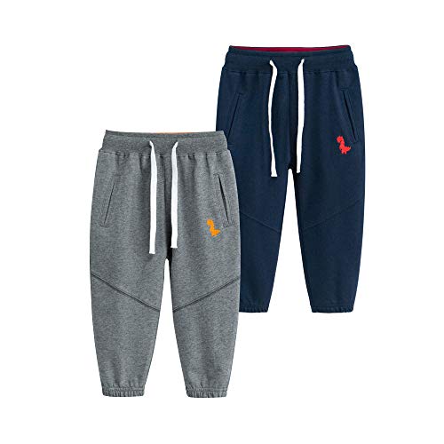 Azalquat Toddler Boys Cotton Jogging Pants, Pull-On Cartoon Picture Sweatpants?1-Pack or 2-Pack? (Dark Blue&Dark Gray Dinosaur, 5T)