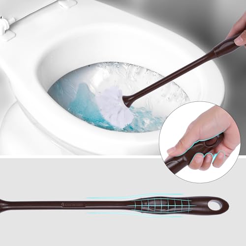 Image of Toilet Brush Wall Mount, Long Handle, Flexible Brush Head, Brush Holder Set, Bathroom Accessories Ventilation Slots Base, Household Essentials 2 Pack Brown