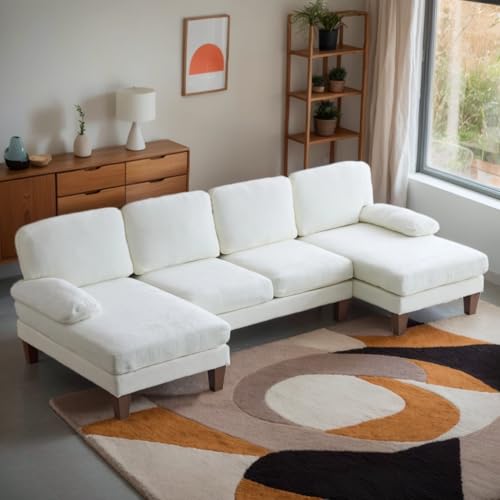 Karl U-Shape Sectional Sofa 111 - Modern 4-Seat Chenille Couch with Chaises for Living Room & Apartment, Beige