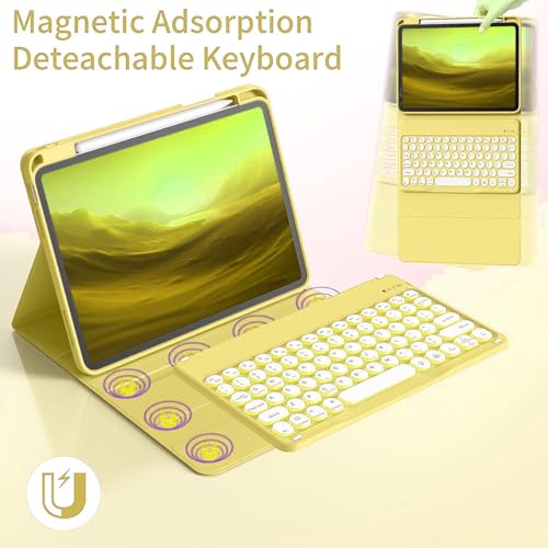 NUWONAYA Keyboard Case for iPad Air 13 inch (M3/M2)/Pro12.9 6th/5th/4th/3rd Generation, Cute Color Stand Cover with Pencil Holder, Magnetic Detachable Round Keys Keyboard，Light Purple - Image 6
