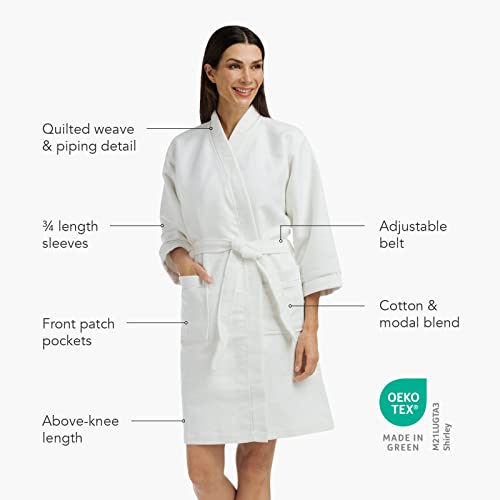 Fishers Finery Women's Waffle Kimono Resort Spa Robe; Above Knee With Tie Waist; Absorbent, Lightweight Quilted Bathrobe (Blue, L) #TOP3