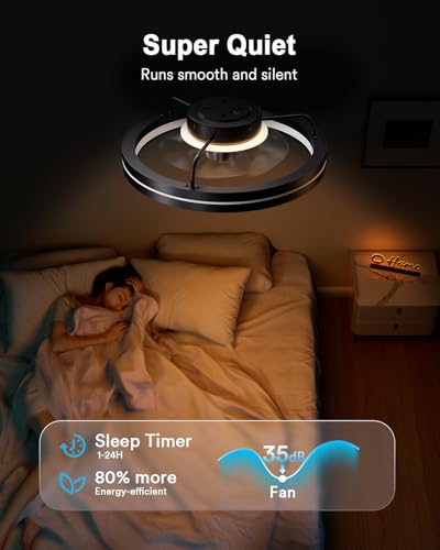 Image of Lumary Smart Ceiling Fans with Lights and Remote, WiFi & Bluetooth Low Profile Ceiling Fan with 2200K Nightlight for Bedroom, RGBAI & 42 Scenes Mode, Flush Mount Easy to Install, 5000 Lm, 19 ln Black