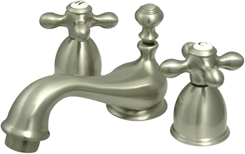 Kingston Brass KS3958AX Restauración Mini Grifo de Lavabo con Mango Cruz de Metal, Níquel Satinado